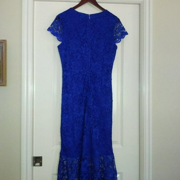 Thalia Sodi Royal Blue Lace Ruched Dress Short Sleeve Size Large NWT - Picture 5 of 12
